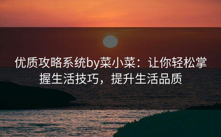 优质攻略系统by菜小菜：让你轻松掌握生活技巧，提升生活品质